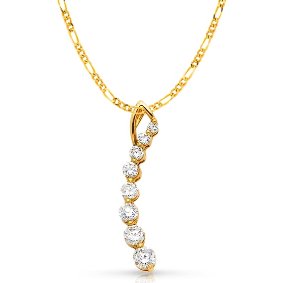 14K Yellow Gold Italian Horn Cubic Zirconia CZ Studded Lucky Charm Pendant with 2mm Figaro 3+1 Chain Necklace - 20"