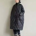 thumbnail image 4 of Women Long Baggy Winter Puffer Coats Collarless Cotton Padded Jacket Button Up Long Sleeve Quilted Outerwear Pockets, 4 of 5