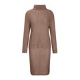 thumbnail image 5 of Women's Two Piece Suit Turtleneck Knitted Solid Color Thick Lapel Pullover Sweater And Knee Length skirt Set Brown S, 5 of 6