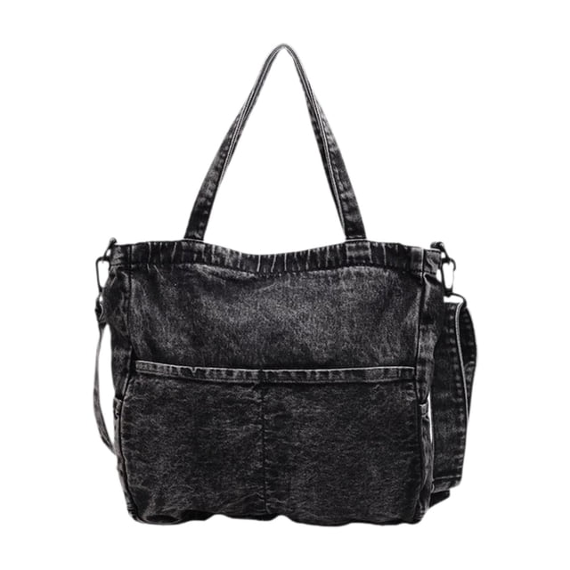 Bolso de hombro para mujer Strade Fareast Limited de mezclilla Negro 35 cm x 10 cm x 30 cm