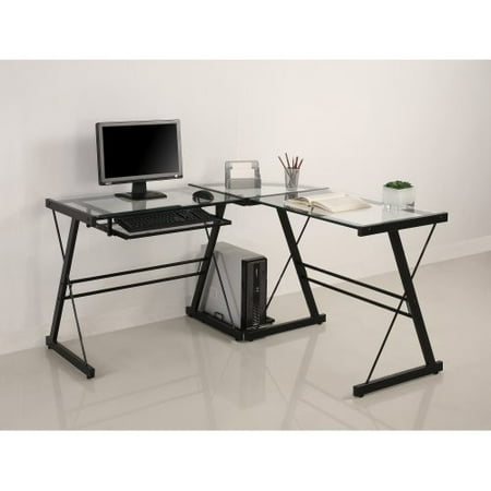 Walker Edison 56 Black Metal And Glass Corner Computer Desk From At T Walker Edison Soreno 3 Piece Corner Desk Multi