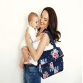 thumbnail image 5 of Baby Essentials 3 Piece Multi-Pocket Quilted Diaper Bag Tote with Removable Luggage Strap and Matching Striped Changing Pad in Navy Blue Floral, 5 of 7