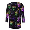 thumbnail image 5 of Cavosen Mardi Gras 3/4 Length Sleeve Womens Tops Dressy Holiday Carnival Crewneck Tops Mask Graphic Print Shirts Festival Trendy Blouse Loose Athletic Tees Party Shrove Tuesday T-Shirts L, 5 of 5