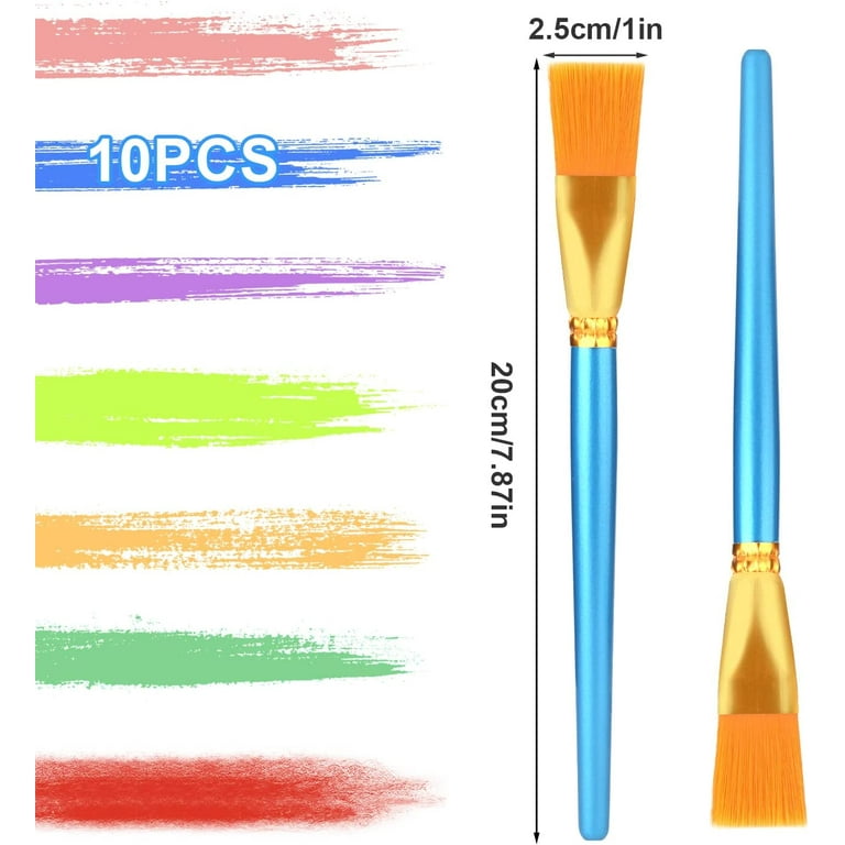 10pcs Flat Paint Brushes 1 inch Wide, Watercolor Acrylic Paint Brush Bulk Synthetic Nylon Oil Painting Brushes for Artists Professional Amateurs