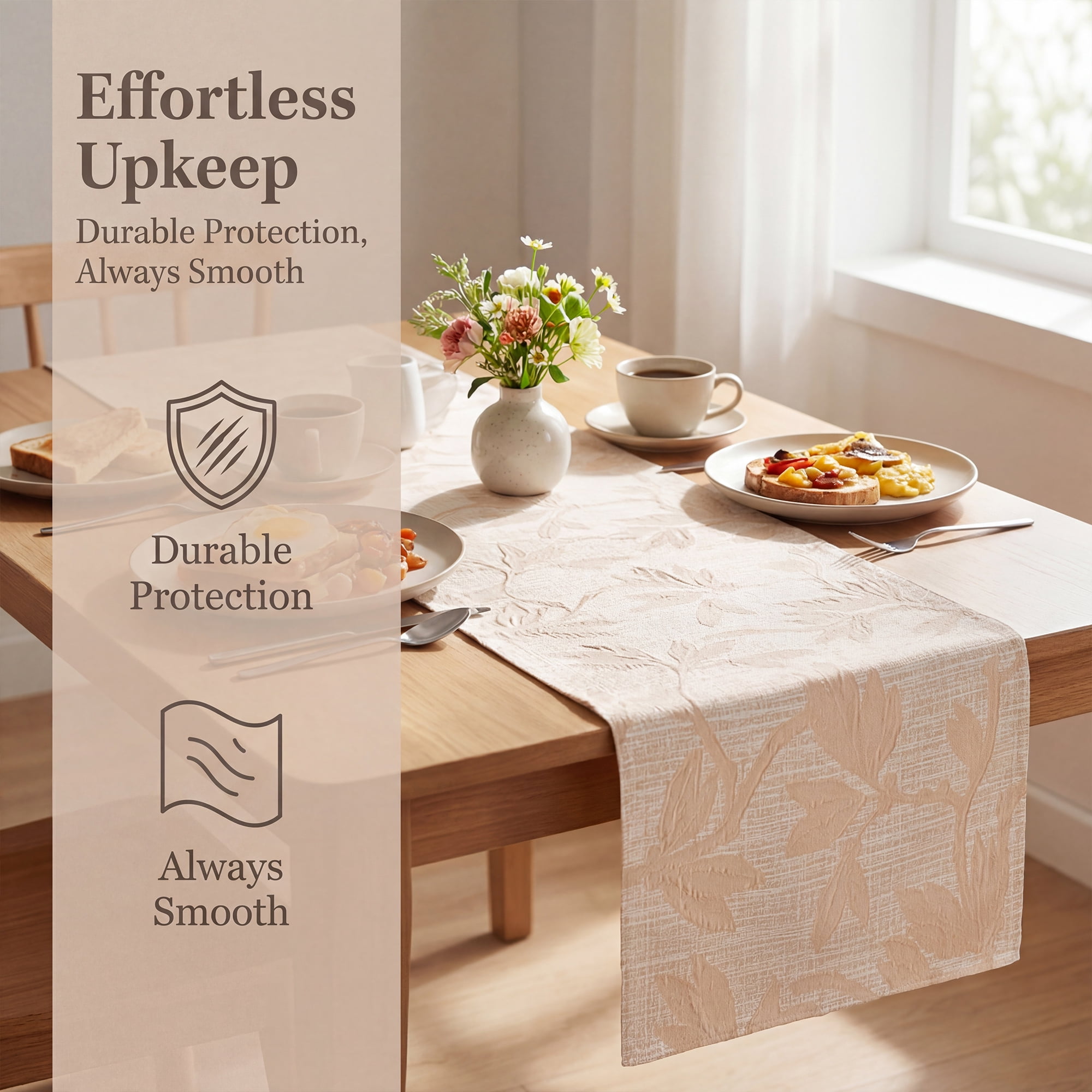 Unique Bargains Long Floral Polyester Table Runner for Kitchen Decor Beige 13.8"x70.9"