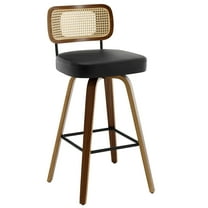 ANMINY Swivel Counter Height Bar Stools, Set of 1, Upholstered Faux Leather Barstools with Rattan Back, 29" Seat Height Bar Chairs for Kitchen Island, Bentwood Wood Frame