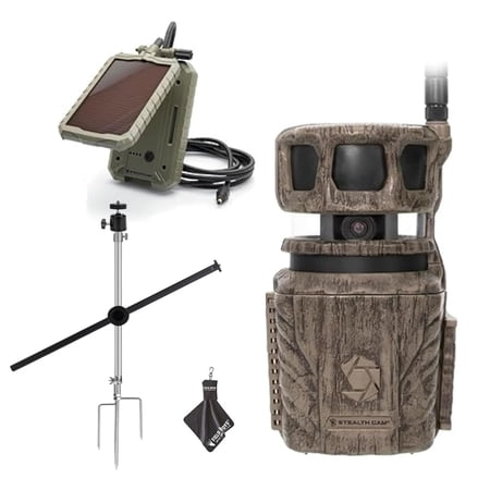 Stealth Cam Revolver 36MP Trail Camera with 1080P HD Video at 30 FPS 0.4 Sec Trigger Speed 360 Panoramic View Built-in GPS Verizon/AT&T Cellular Solar Panel Mounting Post & Cloth 1PK