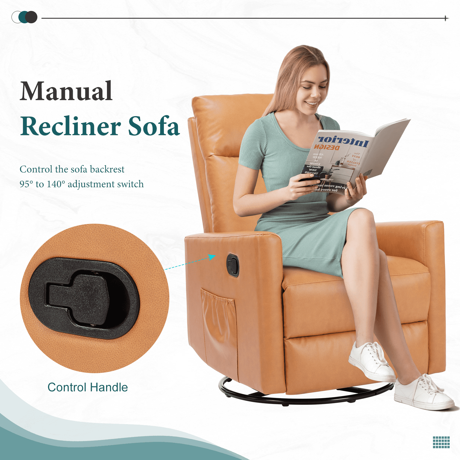 MAYEERTY 360° Swivel Rocking Recliner Chair, 95-160° Adjustable Backrest Linen Nursery Glider with Metal Base, 250lbs Capacity Easy Assembly
