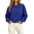 thumbnail image 3 of Women's Cropped Crewneck Sweatshirts Casual Long Sleeve Cropped Shirts with Kangaroo Pockets Solid Color Pullover Sweat Shirts, 3 of 8