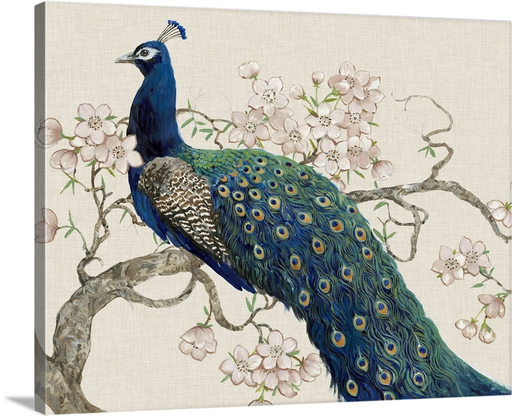 Peacock Home Decor Peacock and Blossoms II Canvas Wall Art Print 