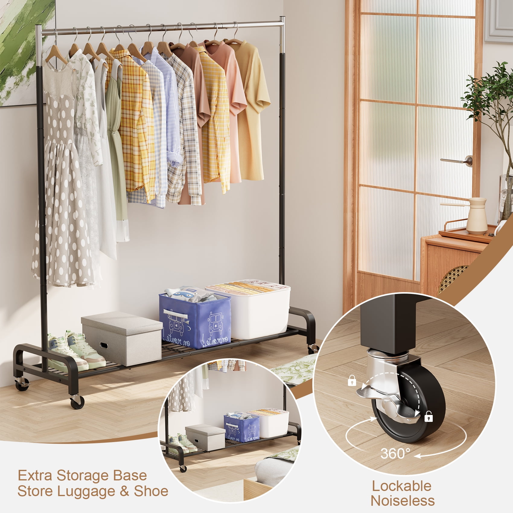 Mr IRONSTONE Heavy Duty Clothes Rack 400 lbs, Rolling Garment Rack with Wheels, Portable Metal Closet Organizer, Black Mr IRONSTONE Heavy Duty Clothes Rack 400 lbs, Rolling Garment Rack with Wheels, Portable Metal Closet Organizer, Black - Image 3