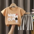 thumbnail image 2 of enyan Toddler Baby Boy Summer Outfit Short Sleeve Letter Print T Shirt Top and Casual Shorts Set Cute Clothes 3 6 12 18 Months 3T Clothes Baby Boy Clothing Set Khaki,3-4 Years, 2 of 5
