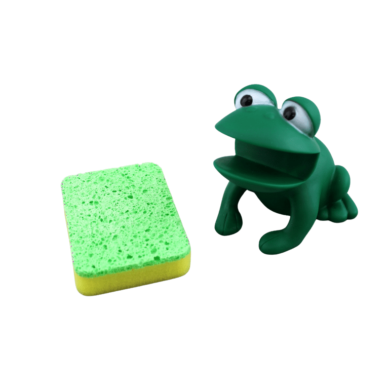 Dependable Industries Kitchen Sponge Holder Bathroom Vanity Green Frog  Shape Novelty Includes Sponge and Clear Gift Box