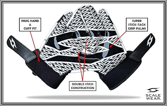 Stealth Padded Football Receiver Gloves - Battle College Lineman, Be a Villain Not a Joker with Padded Stealth Football Gloves with Elite Tacky Grip Palms, Youth, Kids, Men, Boys Small to XXL Sizes