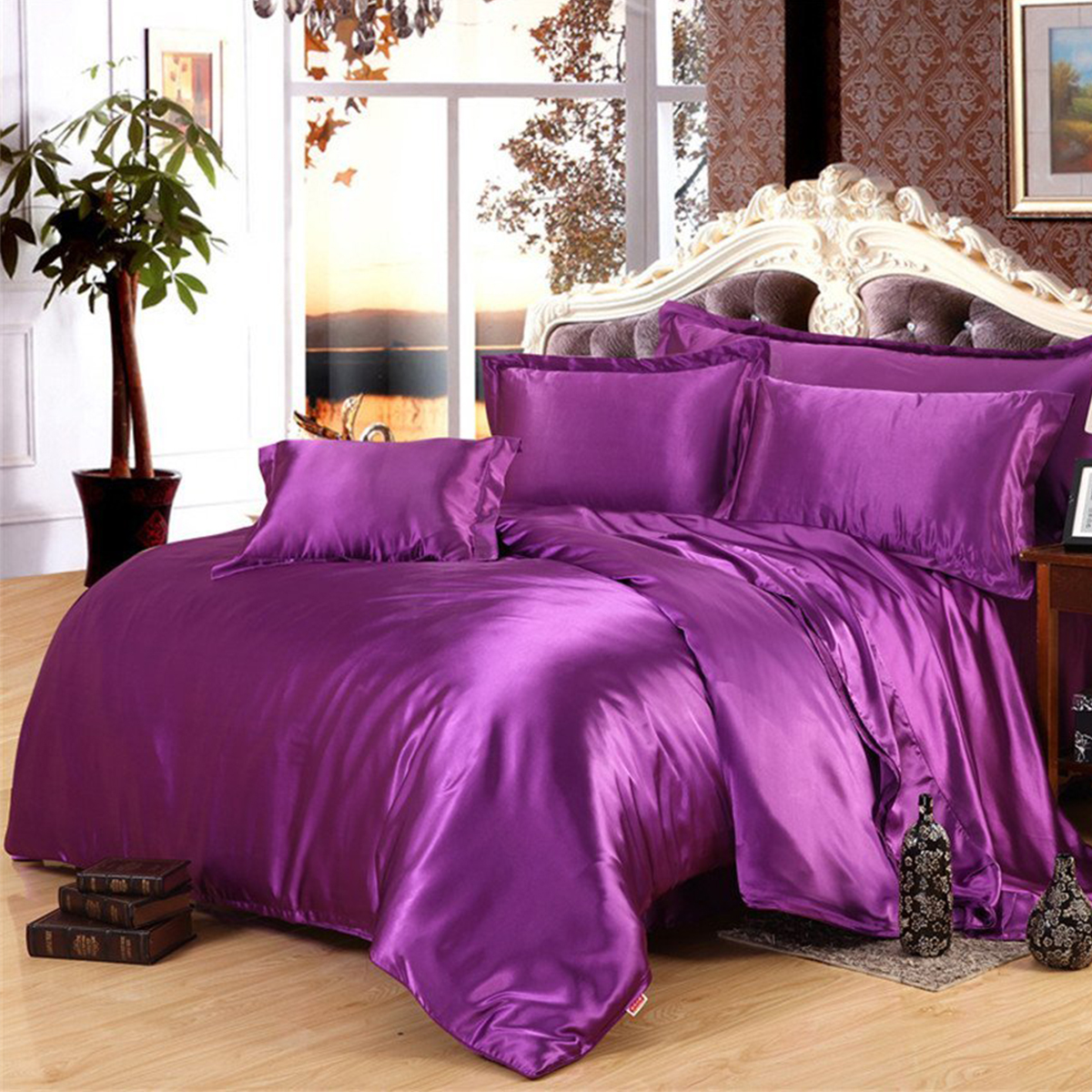Wajade Satin Silk Duvet Cover Collection Soft and Smooth, King Size, Purple, Duvet Cover Only