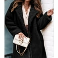 thumbnail image 5 of Women'S Fuzzy Fleece Lapel Open Front Long Cardigan Coat Faux Fur Warm Winter Outwear Jackets Black L, 5 of 8