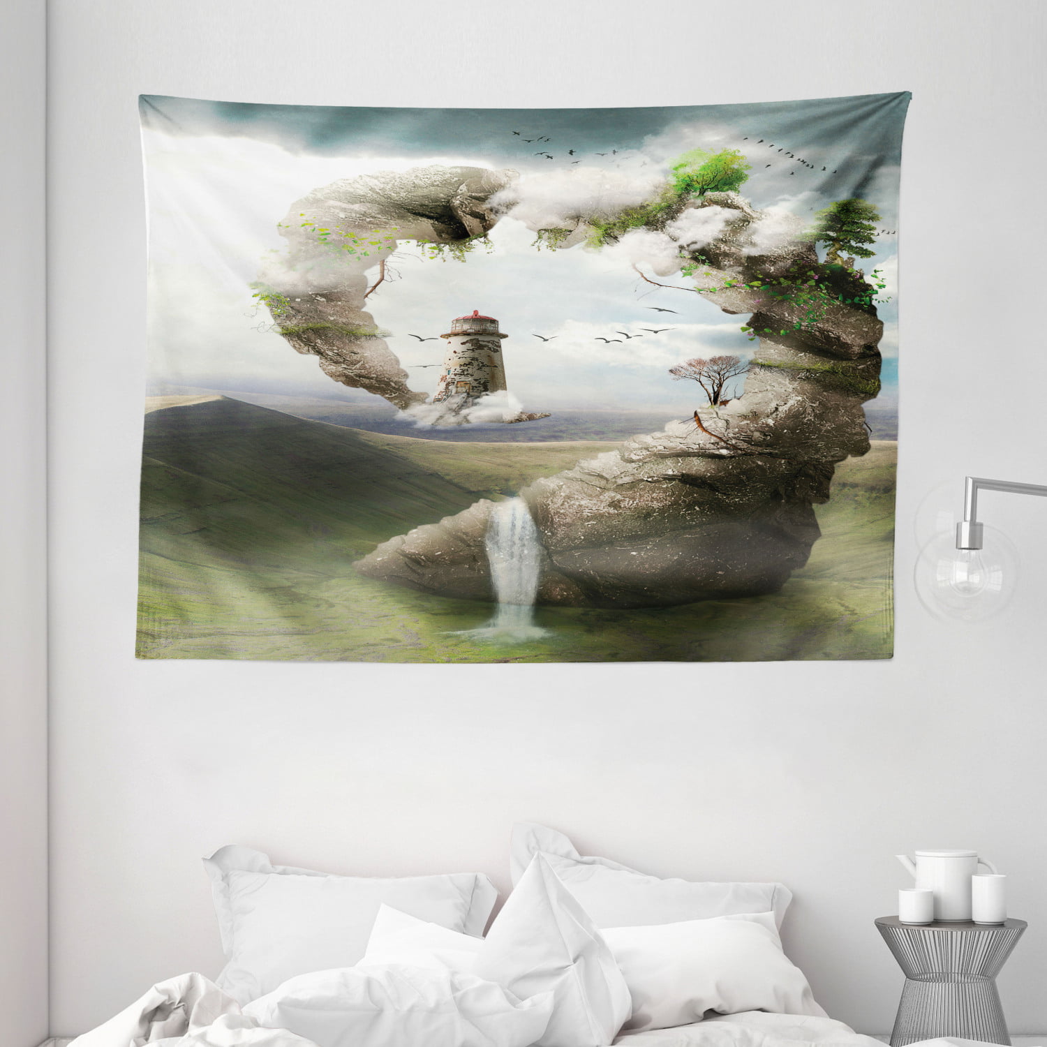 Wall Hanging Tapestry Lighthouse in Starry Night  Bedroom Living Room Blanket 