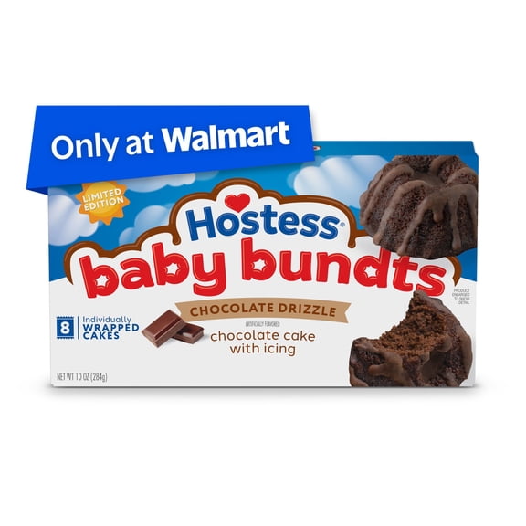 Hostess Baby Bundts, Chocolate Drizzle Artificially Flavored Mini Cakes, 10 oz Box (8 Pouches)
