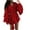 Red, variant on Lace Up Silk Dress for Women Long Sleeve Solid Color V Neck Flared Cuff Asymmetrical Hem Elegant Cocktail Dress Red