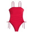thumbnail image 6 of WEIGFI Women's Swimsuit One-Piece Bathing Suit Adjustable Tie Knot Solid Color Beachwear Tummy Control Spaghetti Strap Crew Neck Stylish Vacation Swimsuit,Red,XL, 6 of 7