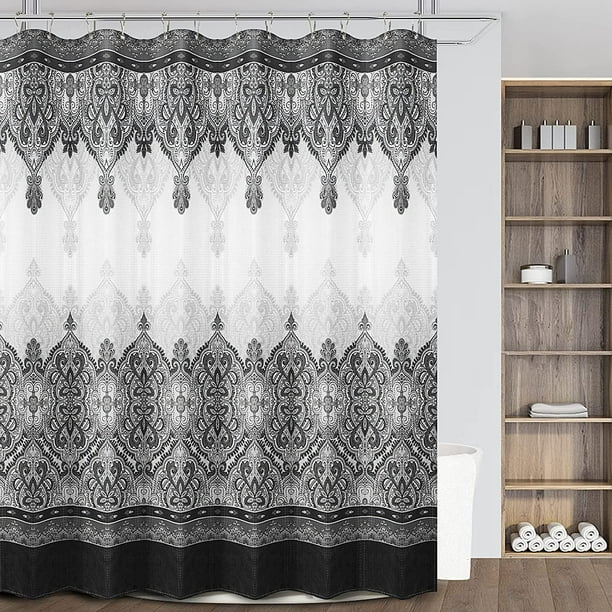 Black Shower Curtain Farmhouse Shower Curtain Moroccan Boho Black and