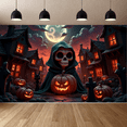 thumbnail image 4 of Spooky Design Halloween Banner Skeleton Pumpkin Decoration Haunted Graveyard Scene for Halloween Party Outdoor Indoor, 4 of 9