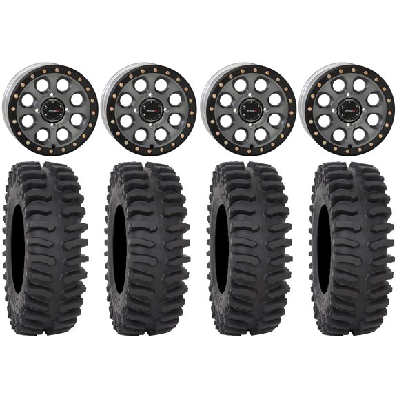 System 3 SB-7 14" Wheels Titanium (4 3) 27" XT400 Tires Polaris RZR XP 1000 / PRO XP / Ranger XP 900/1000