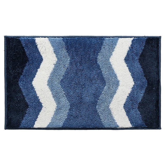Jinsinto Non-Slip Bath Mat Kitchen Mat Fluffy Bathroom Mat Soft Microfiber Shower Mat, Machine Washable Absorbent Shower Mat (Blue, 50x80cm)