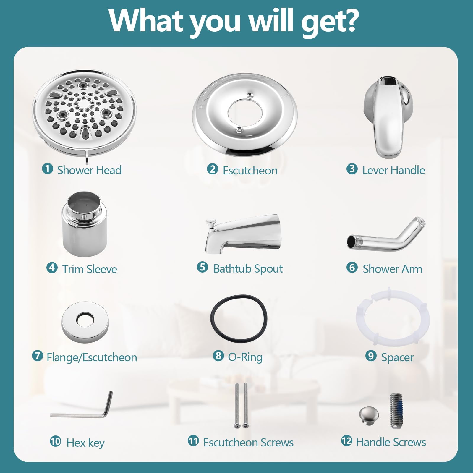 Replacement 9-Setting Rain Shower Faucet Tub Trim Kit for Delta 13/14 Series, High Pressure 5.5" Round Rain Shower Head& Handle Set, Chrome (Valve& Catridge Not Inclued)