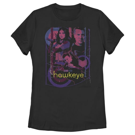 Women's Marvel Hawkeye and Kate Bishop Distressed  Graphic Tee Black Medium