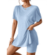 thumbnail image 2 of Conjunto de Dos Piezas de Corta para Mujer, con Camiseta Oversize y Shorts Estilo Biker, Color Azul , Talla S, 2 of 7