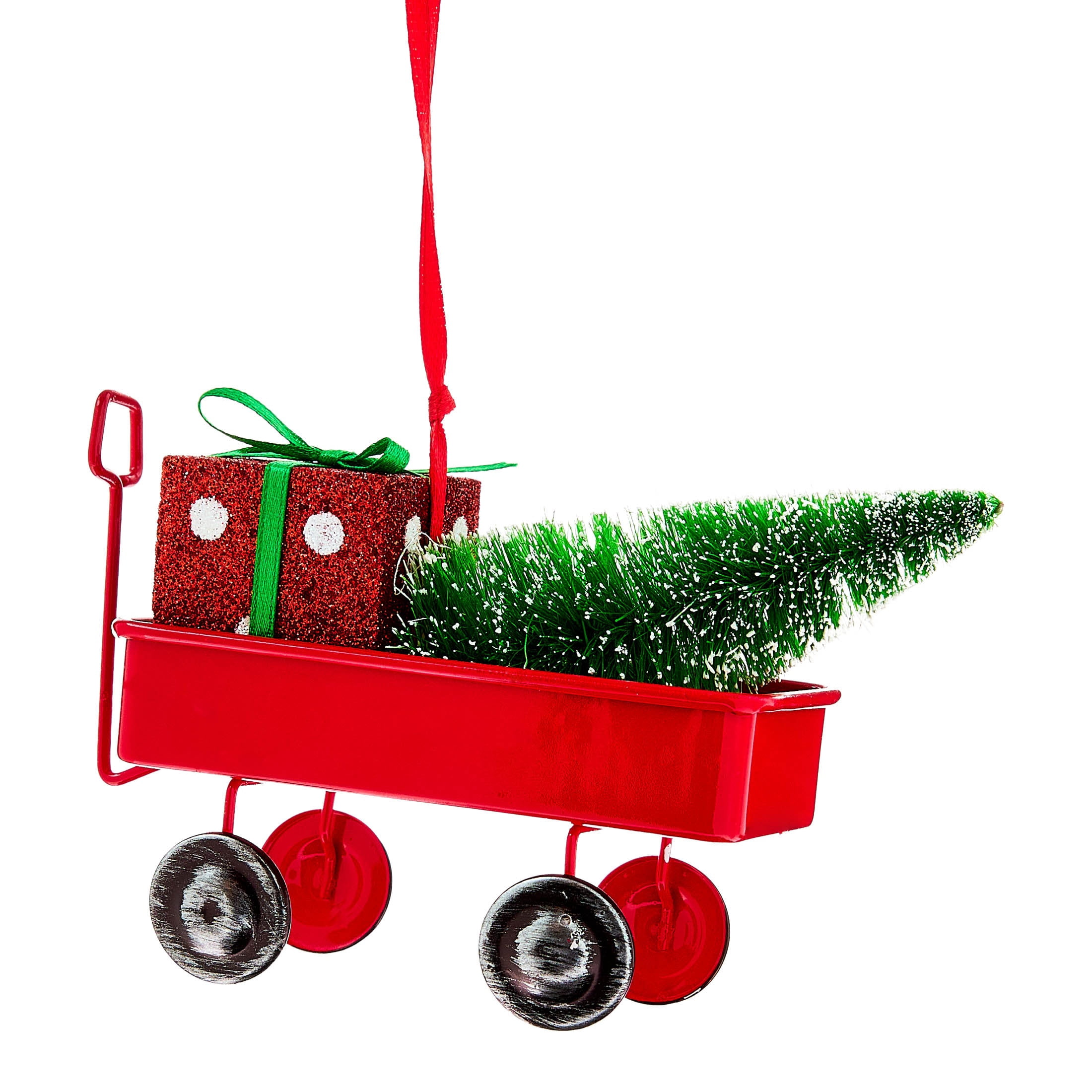 Red and White Metal Merry Christmas Wagon Ornament, 3.3", by Holiday Time