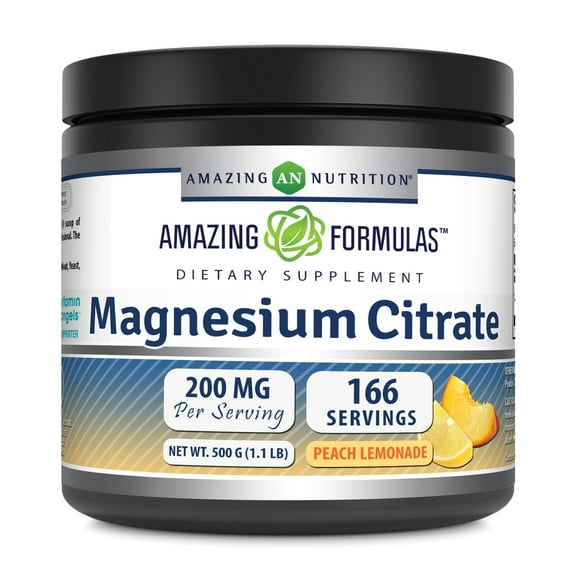 Amazing Formulas Magnesium Citrate 500 Grams Powder | 1.1 Lb Supplement | Peach Lemonade Flavor | Non-GMO | Gluten Free | Made in USA