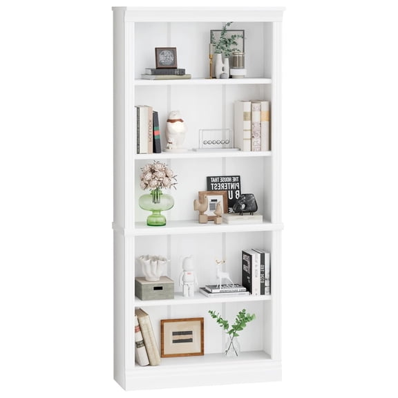 72" Bookcase and Bookshelf, 5-Tier Wood Bookcases with Shelves, Tall Floor Standing Book Shelf Storage Cabinet Home Decor Furniture for Living Room, Home Office 1 Pcs, White
