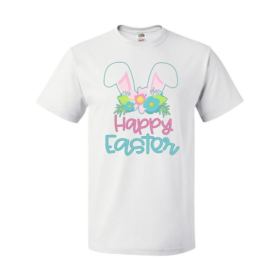 Inktastic Happy Easter with Bunny Ears and Flowers T-Shirt