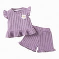 thumbnail image 4 of UngA Toddler Girls Shorts Set Summer RUffle Sleeve 3D Flower Tank Top and Shorts Summer T-Shirt 2-piece Outfit Clothes 3-4 Years,Purple, 4 of 7