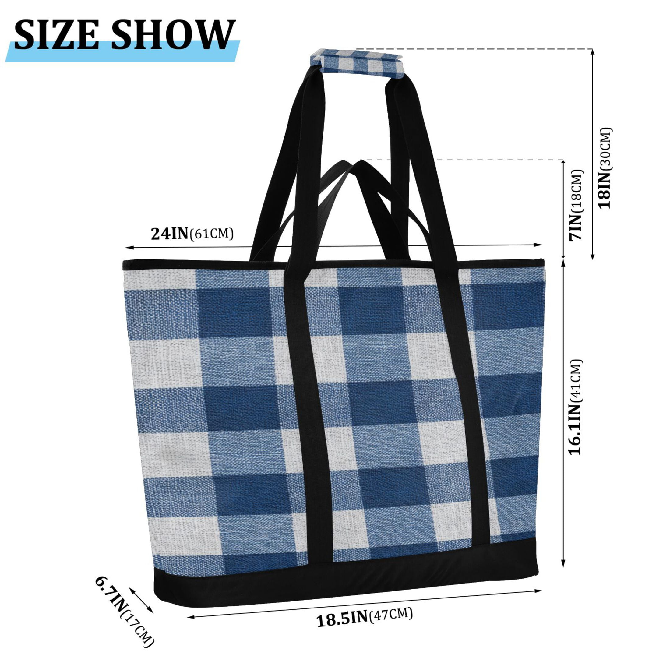 Extra-Large Wide Opening Design Capacity Hand-Held Ice Pack Thickened Insulation Layer For Long-Lasting Cold Retention For Outdoor Shopping Picnics And Camping Gray-blue Checkered