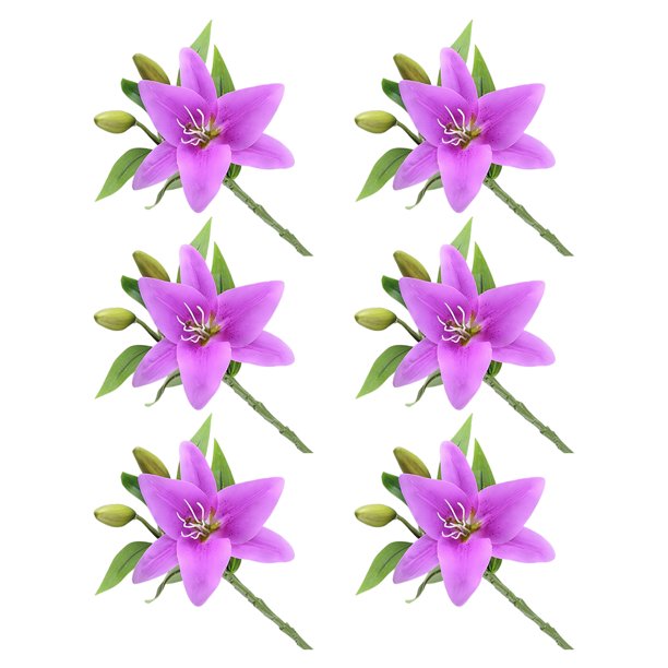 Inteprter 6 piezas de PVC Artificial Lilys flor simulación reutilizable lavable portátil sala de estar planta falsa flores ornamento Flores artificiales Púrpura Inteprter HA084319-06
