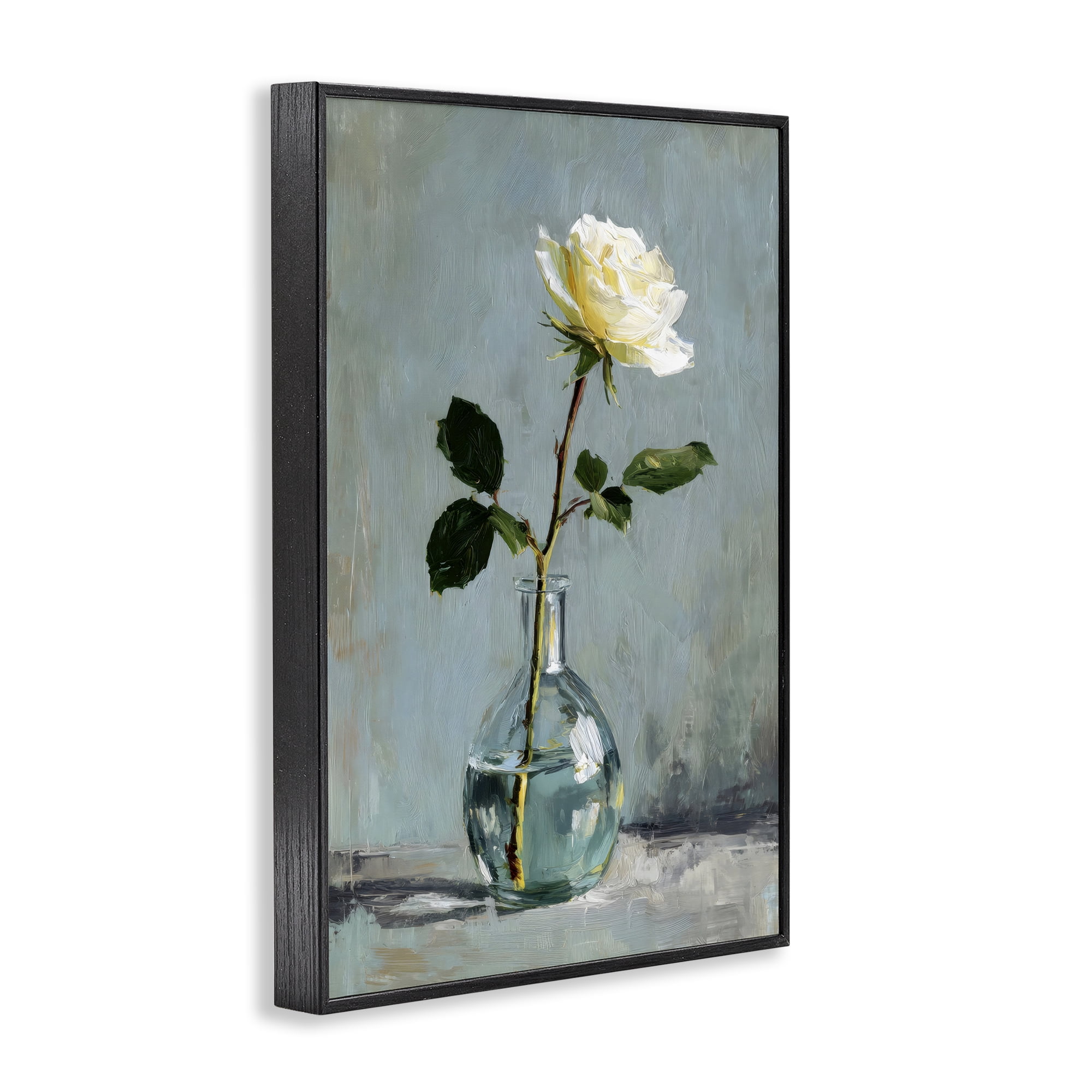 Stupell Industries Sweet White Rose in Vase Black Framed Giclee Art, design by Petal Prints Design