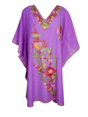 Mogul Womens Purple Caftan Resort Wear Loose Comfy Kaftan Dress One Size