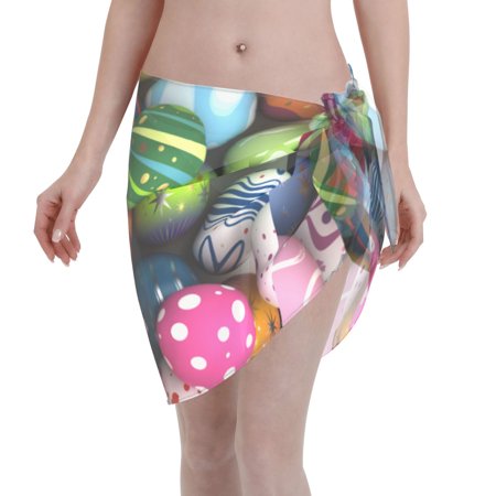 Coaee Easter Egg Women s Short Sarongs Beach Wrap Sheer Bikini Wraps Chiffon Cover Ups for Beach  Swimming  Holiday