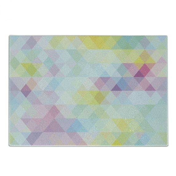 Abstract Cutting Board, Geometrical Vibrant Rainbow Themed Pastel Colored Rhombus Pattern Hipster Style, Decorative Tempered Glass Cutting and Serving Board, Small Size, Multicolor, by Ambesonne