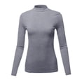 thumbnail image 2 of A2Y Women's Basic Solid Soft Cotton Long Sleeve Mock Neck Top Shirts Junior Fit Heather Grey M, 2 of 6