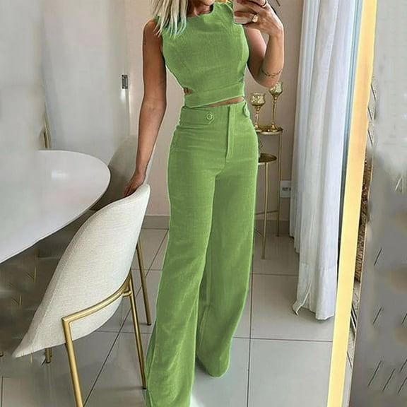 Roncen Women's Sleeveless Tank Top & Pants Casual Set - Spring Summer Comfortable Outfit with Breathable Fabric for Daily Wear