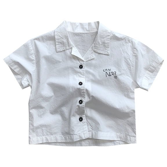 Krdevn Kids Short Sleeve Button Down Lapel Pocket Casual Shirts Tops (Toddler, Little Boys),7-8 Years