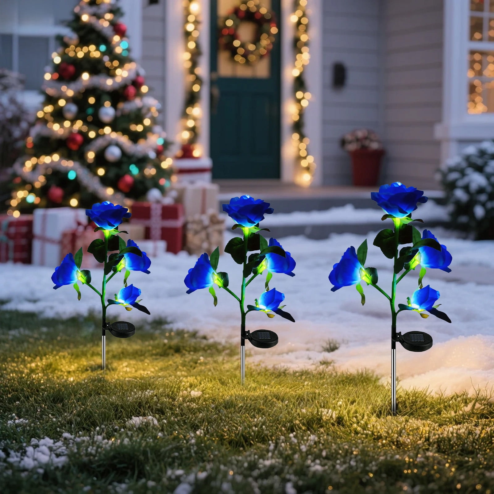 2-Pack Solar Rose Lights for Garden Decor | Outdoor Solar Powered LED Flower Lights with Stakes | Waterproof Landscape Lighting for Walkways, Patios, and Flower Beds