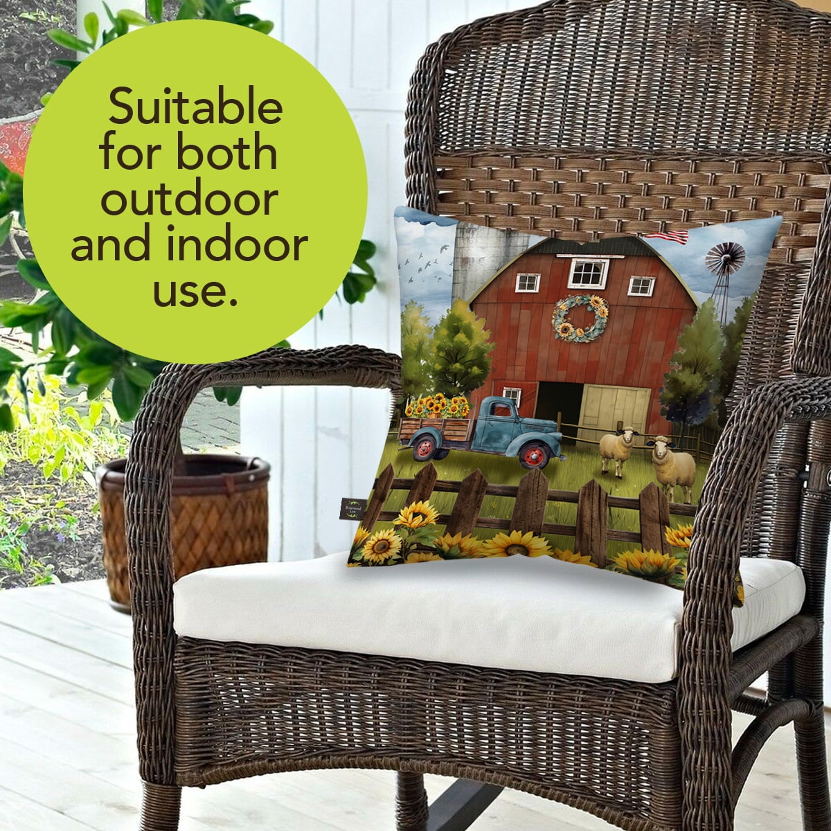 Briarwood Lane Summer Indoor/Outdoor Pillow 17x17 Sunflower Barn For Summer Pillow