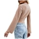 thumbnail image 4 of Tops de manga larga con cuello en V cruzado para mujer, informal, a la moda, de Color sólido Fridja  bvmnju4843, 4 of 6