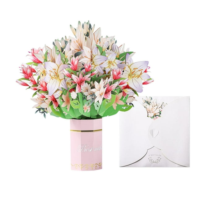 Tarjeta de Felicitación Del Día de La Madre, Ramo de Flores, Tarjeta , Adorno, Tarjeta de Escultura de Papel Elegante para Amigos de Acción D 230x204mm