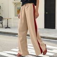 thumbnail image 4 of Women's Casual Pants Drawstring Print Color Block Side Striped Straight Leg Wide Leg Loose Pants, 4 of 9